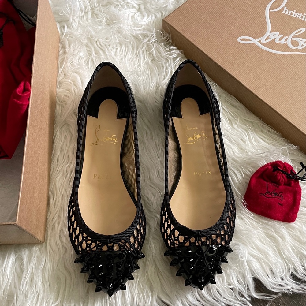 Christian Louboutin Mix Patent Mesh Spike Flats size 37.5